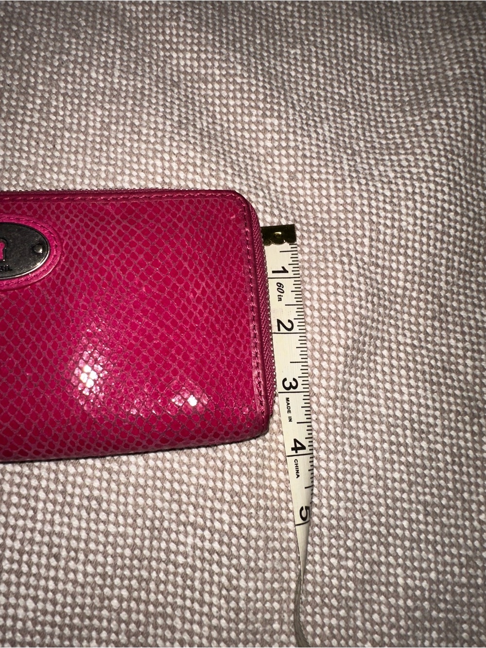 FOSSIL Snakeskin Embossed Pink Leather Zip Around Clutch Wallet - Picture 6 of 11